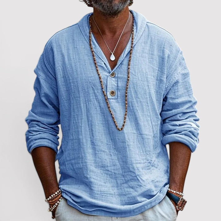 Michael Sydney men's henley shirt, front view