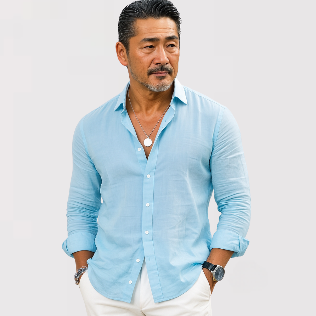 Michael Sydney men's Open collar shirt, front view