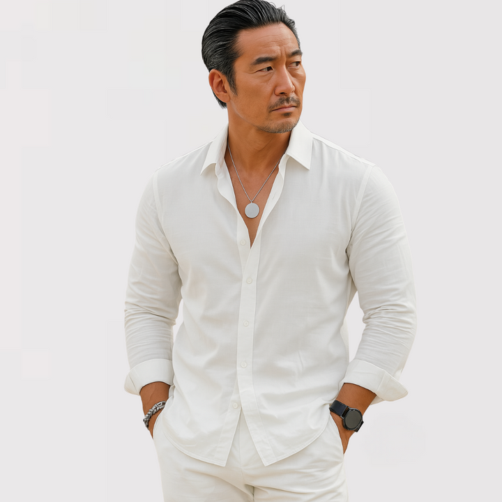 Michael Sydney men's Open collar shirt, front view