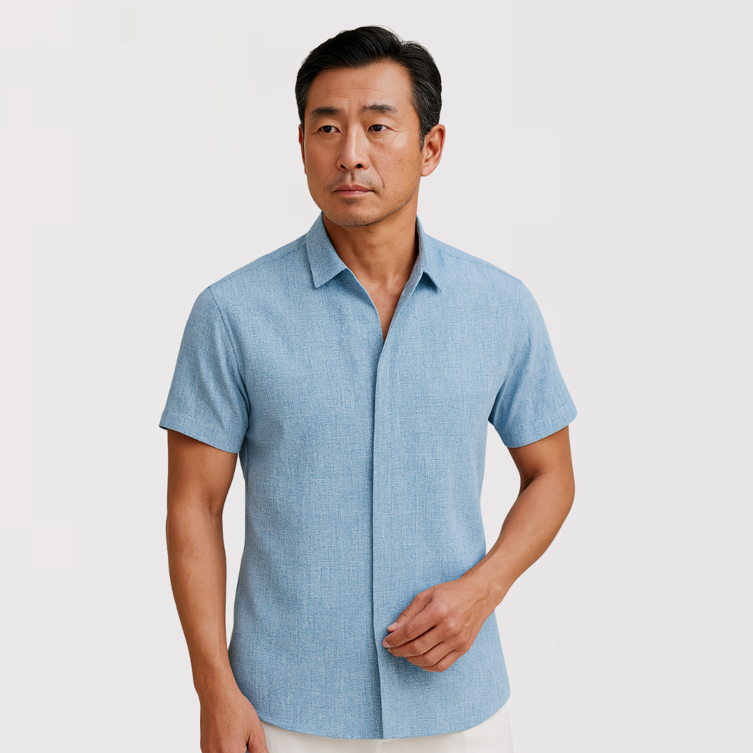 Michael Sydney men's summer shirt with natural texture, front view