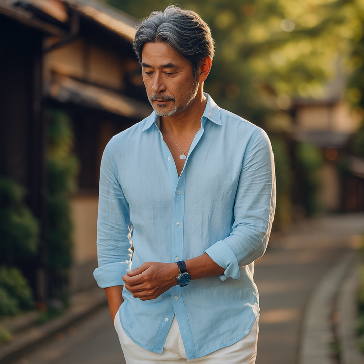 Michael Sydney men's Open collar shirt, front view