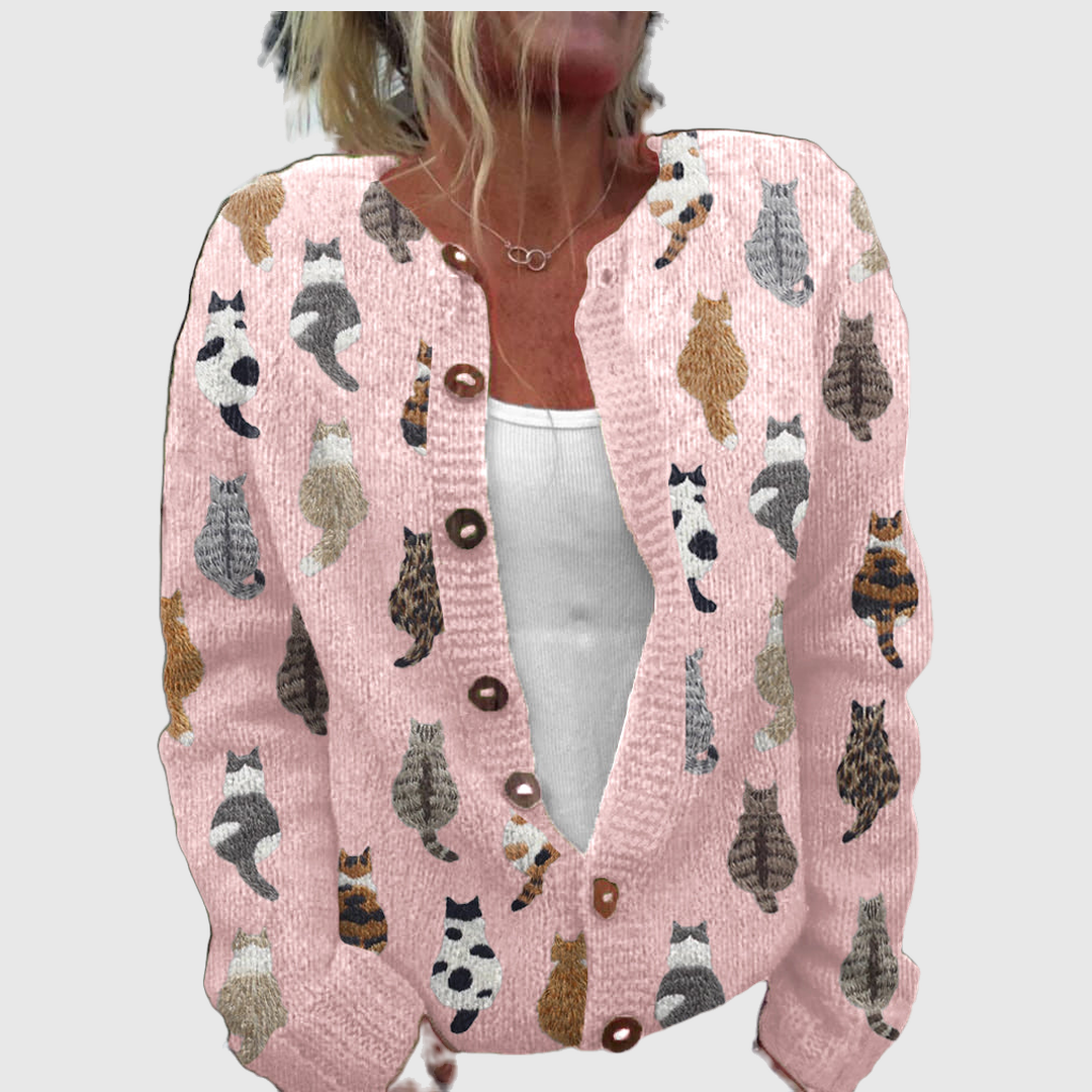 Susan™ | Cardigan with Cat Print