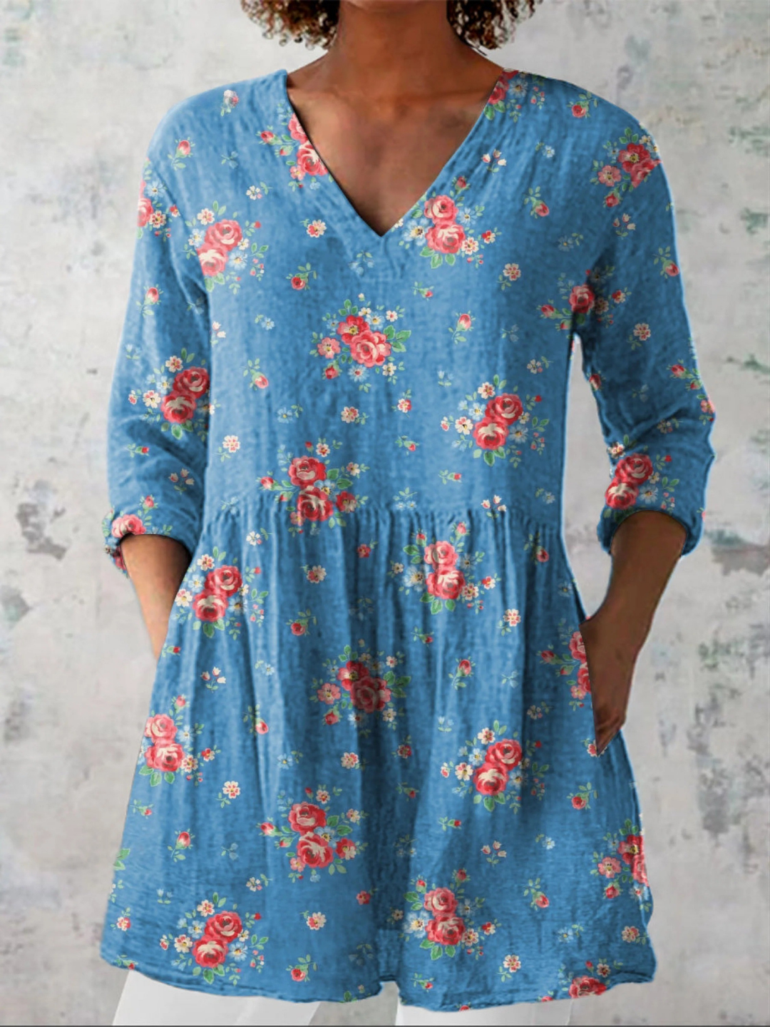 Louisa Sky Blue Rose Tunic Blouse