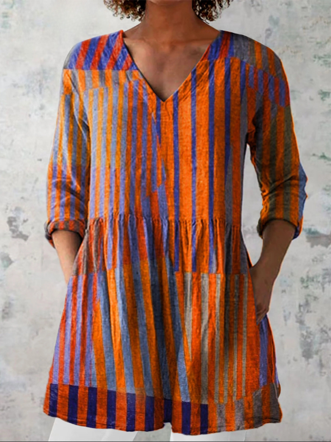 Polly Orange Stripe Tunic Blouse