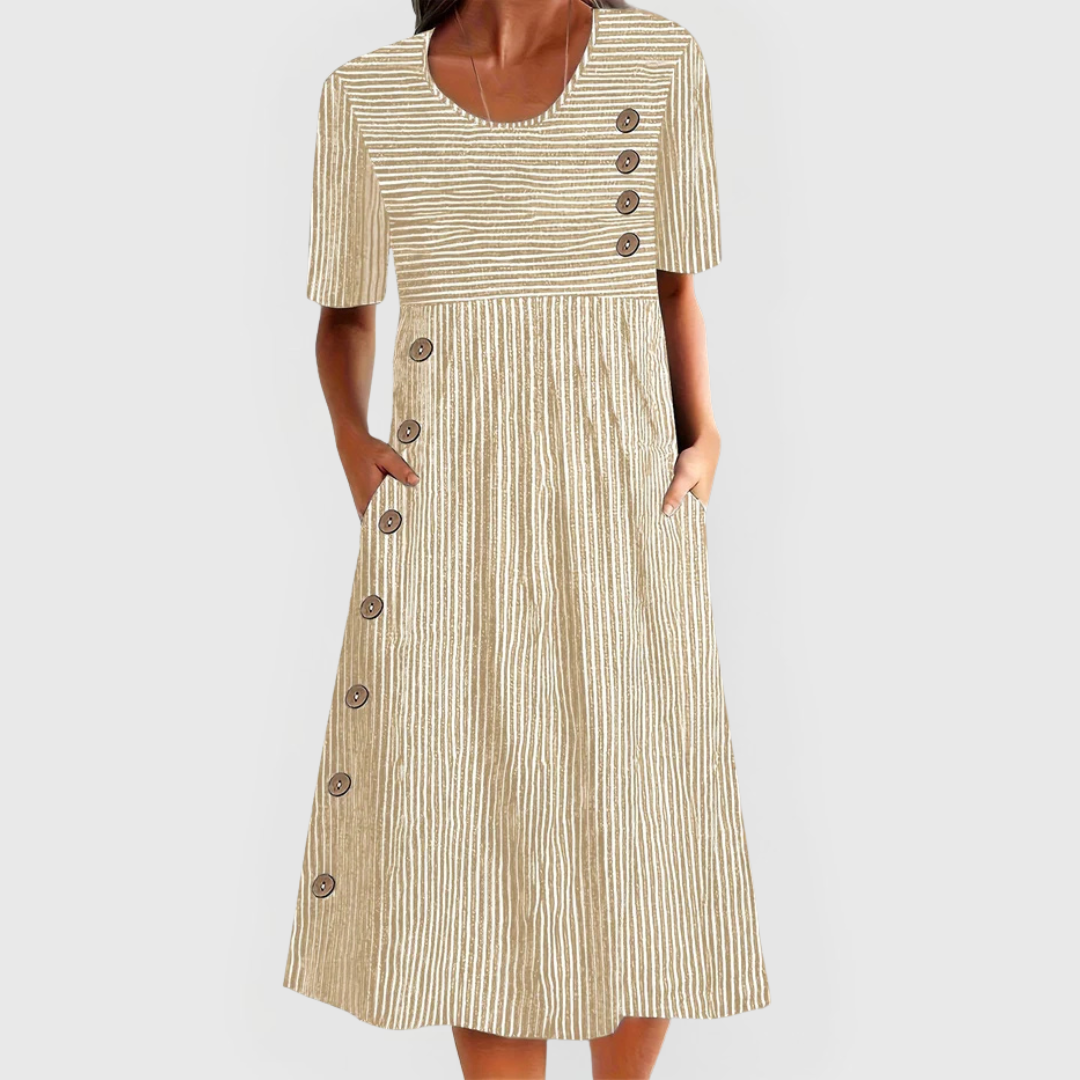 Helen™ | Striped Button Midi Dress