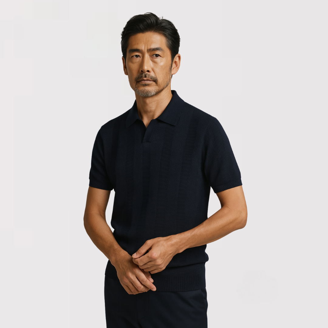 Michael Sydney men's Classic Knit Polo Shirt with Button Placket, front view