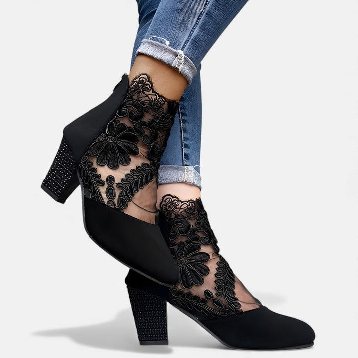 Margaret™ | Floral-Lace Block Heels