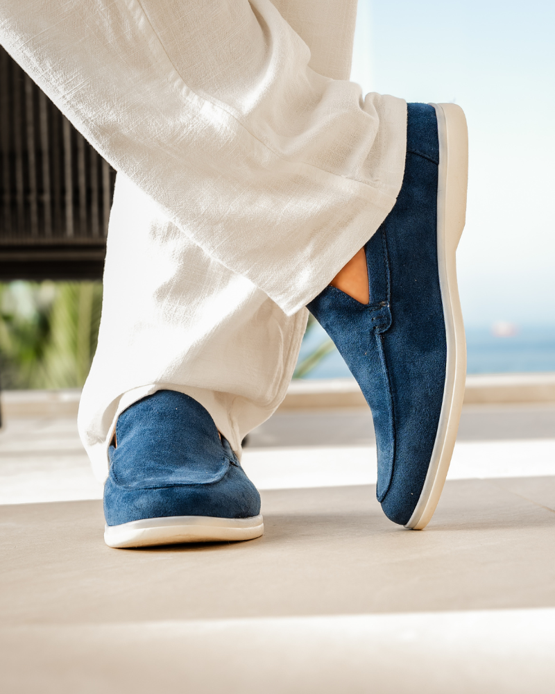 Michael Sydney men's navy loafer, side view