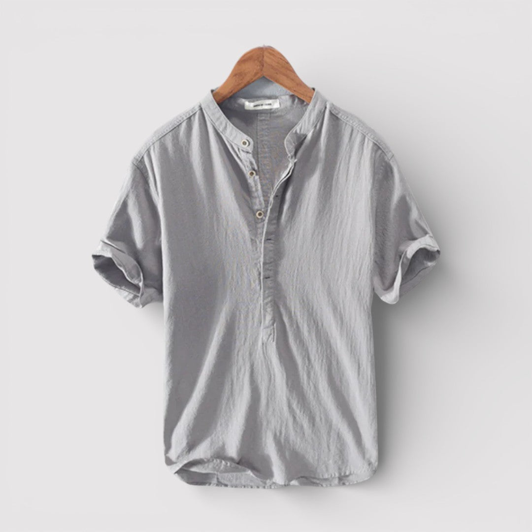 Michael Sydney men's short-sleeve shirt with mandarin collar, front view