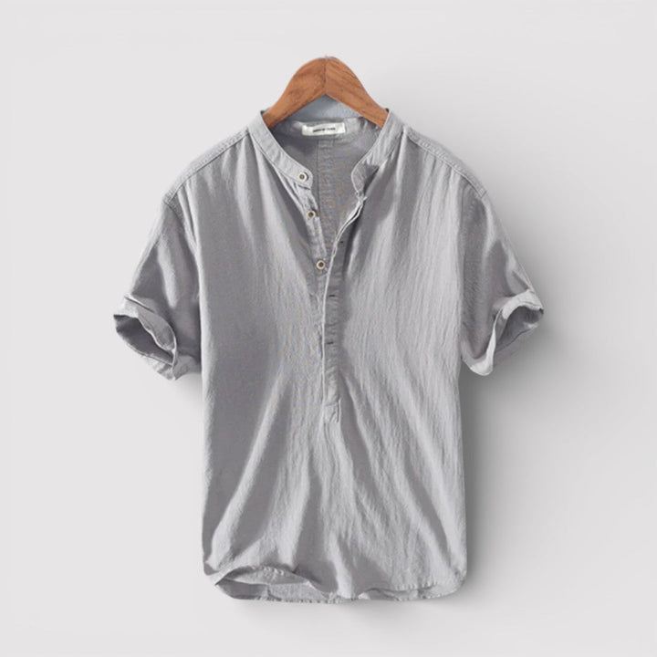 Michael Sydney men's short-sleeve shirt with mandarin collar, front view