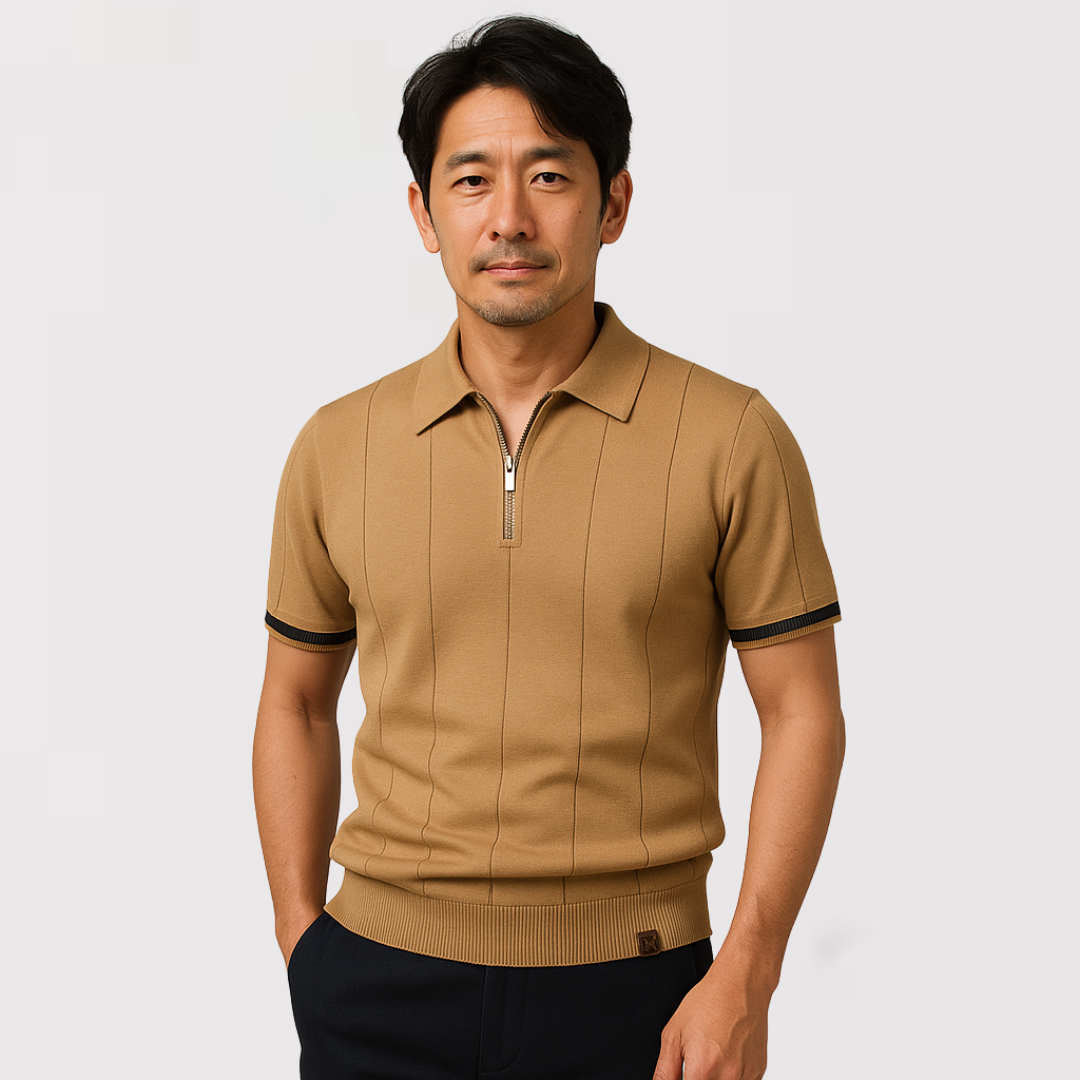 Michael Sydney men's Slim Polo Shirt with Front Zip, front view