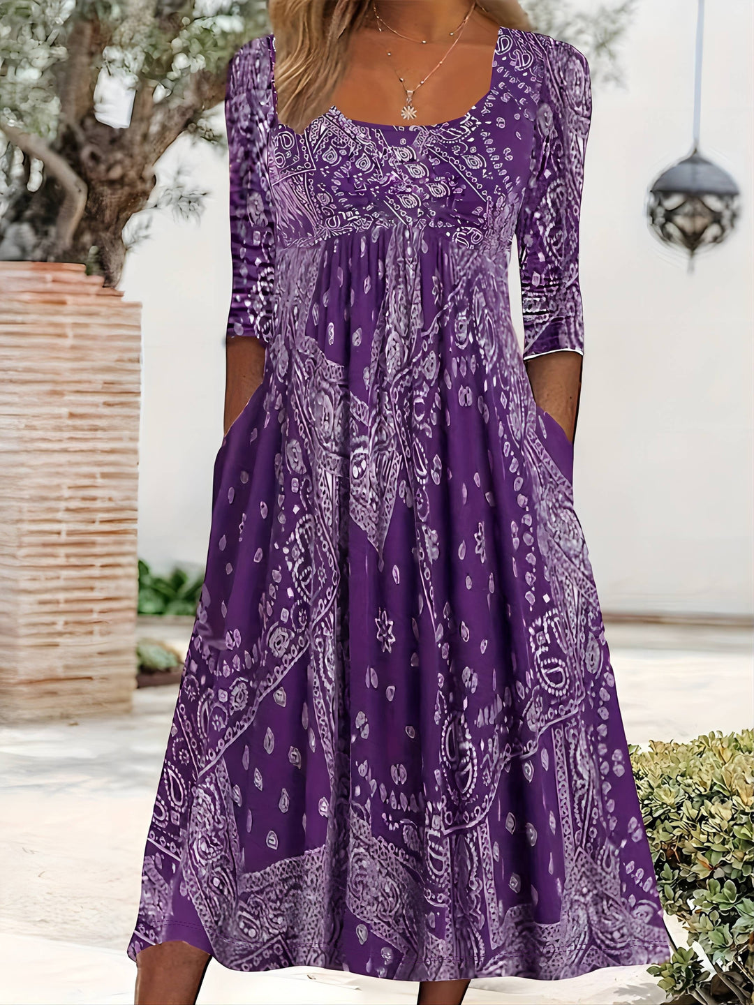Maria™ | Long Sleeve Paisley Midi Dress