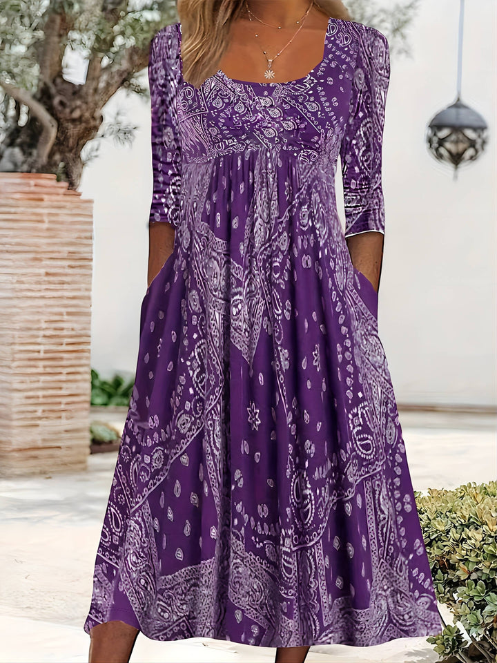 Maria™ | Long Sleeve Paisley Midi Dress