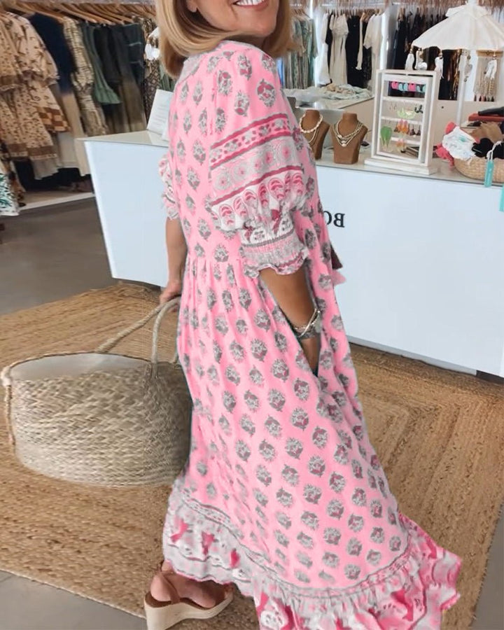 Tracy™ | Boho Floral Midi Dress