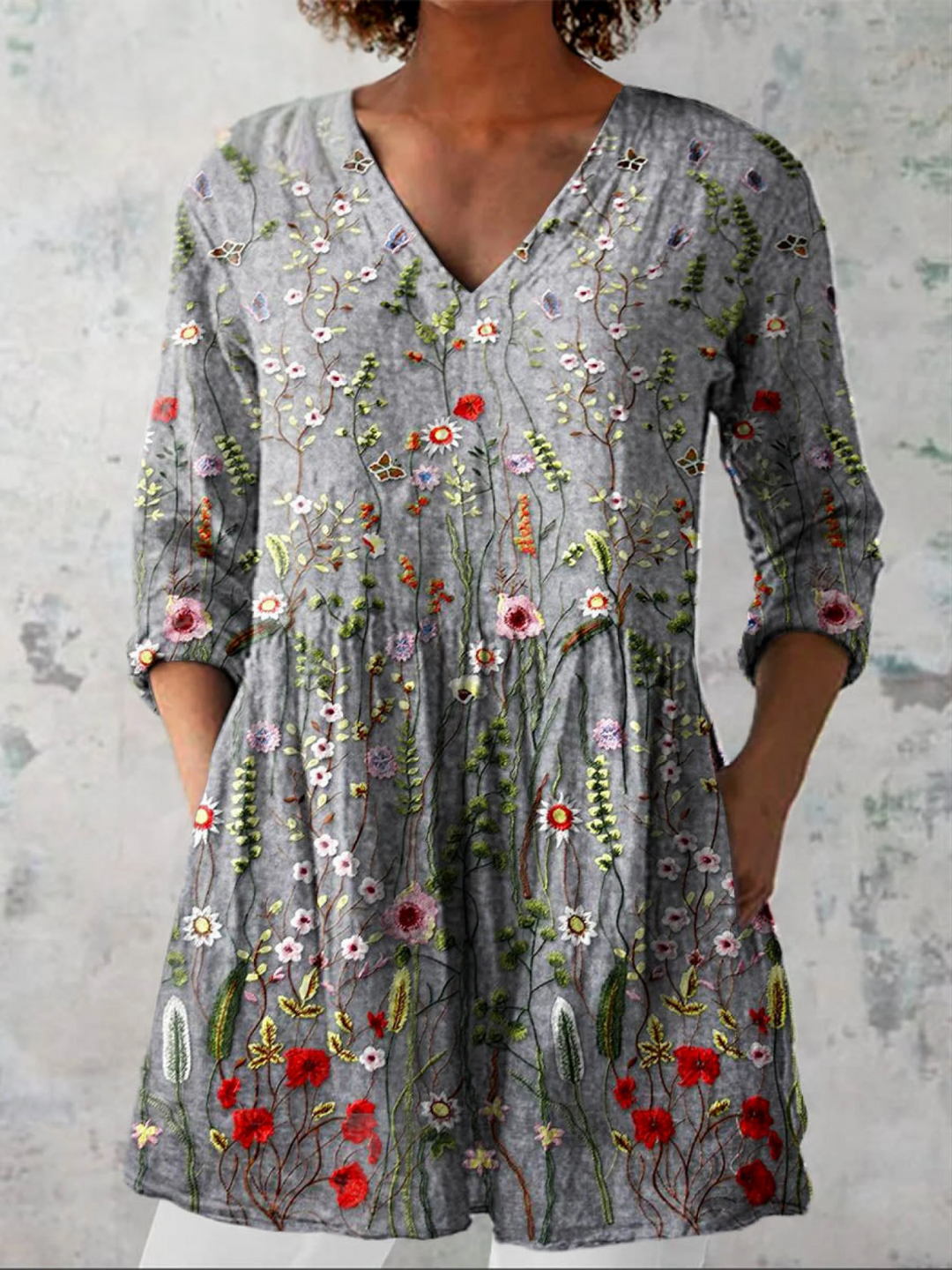 Moira Grey Wildflower Tunic Blouse