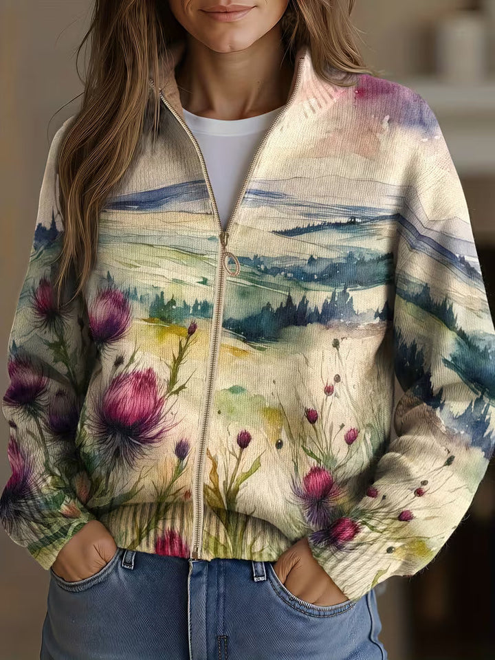 Delores™ | Cardigan with Watercolour Landscape