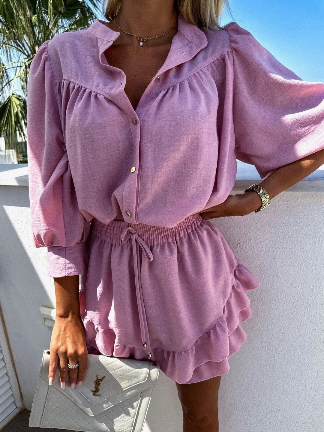 April™ | White Ruffle Shorts Set