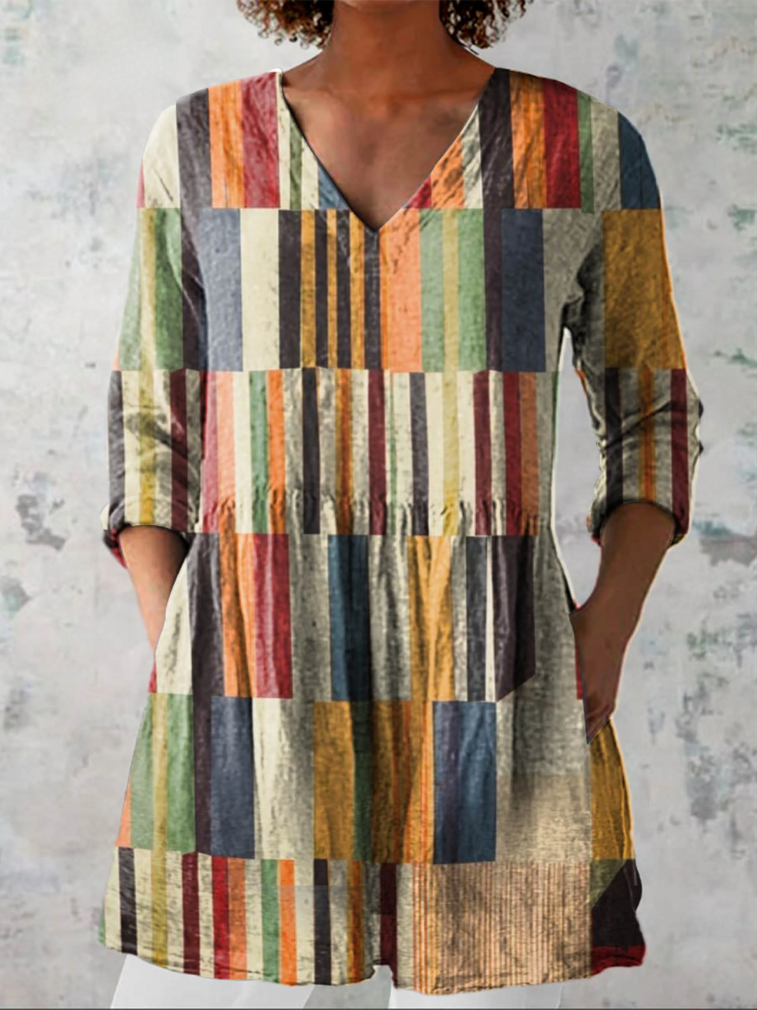 Jenny Painted Stripe Patchwork Tunic Blouse