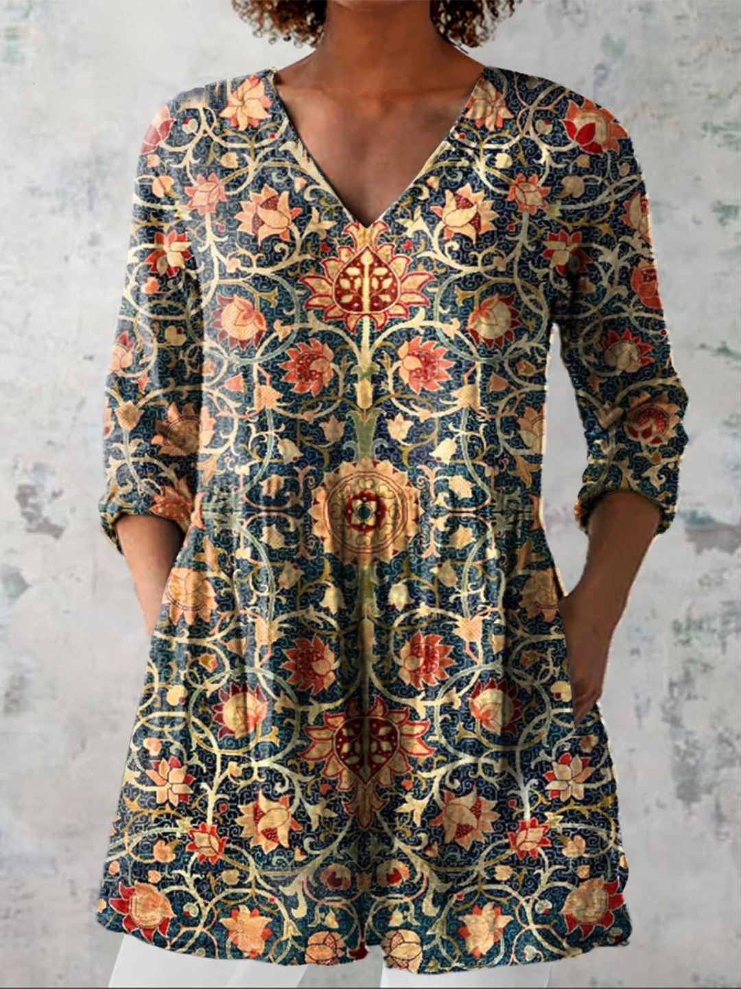 Talia Dark Heritage Floral Tunic Blouse