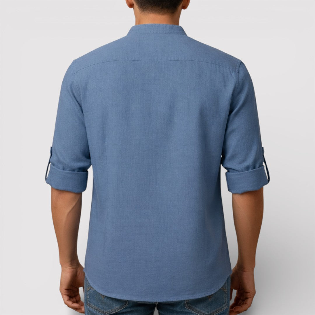Michael Sydney men's band collar shirt, front view