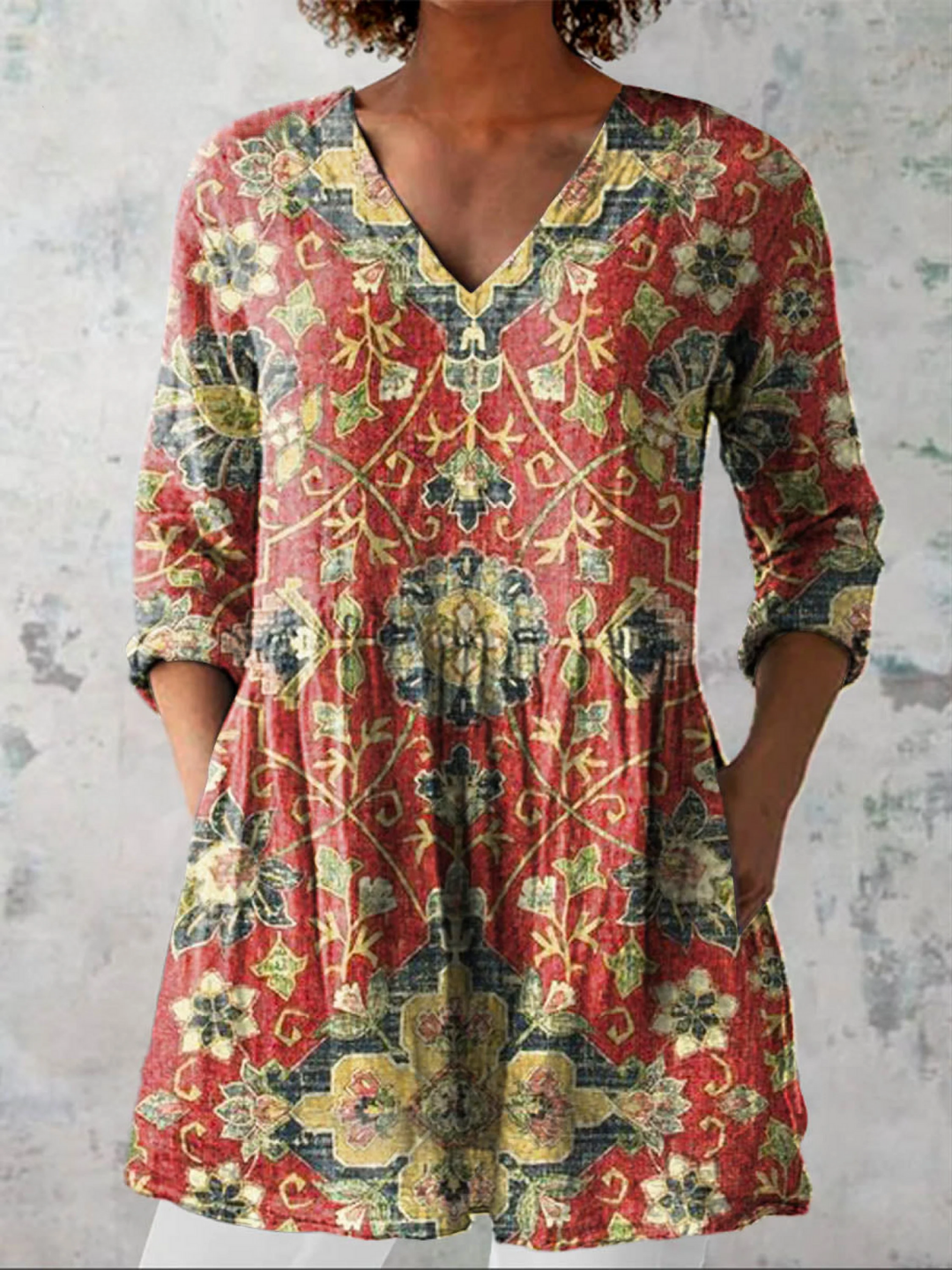 Sheree Terracotta Paisley Tunic Blouse