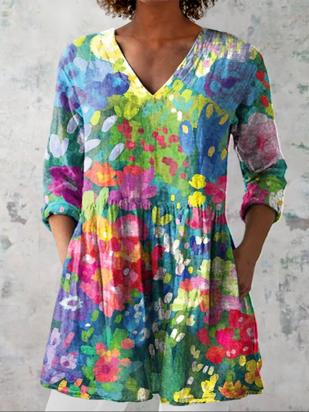 Sandy Bright Floral Patchwork Tunic Blouse