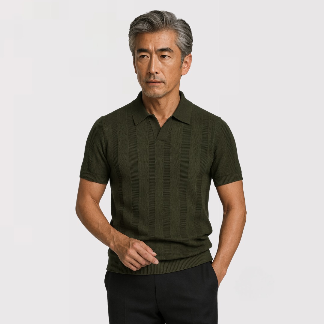 Michael Sydney men's Classic Knit Polo Shirt with Button Placket, front view