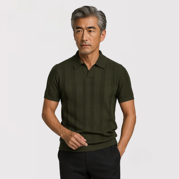 Michael Sydney men's Classic Knit Polo Shirt with Button Placket, front view