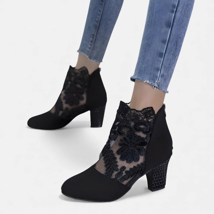 Margaret™ | Floral-Lace Block Heels
