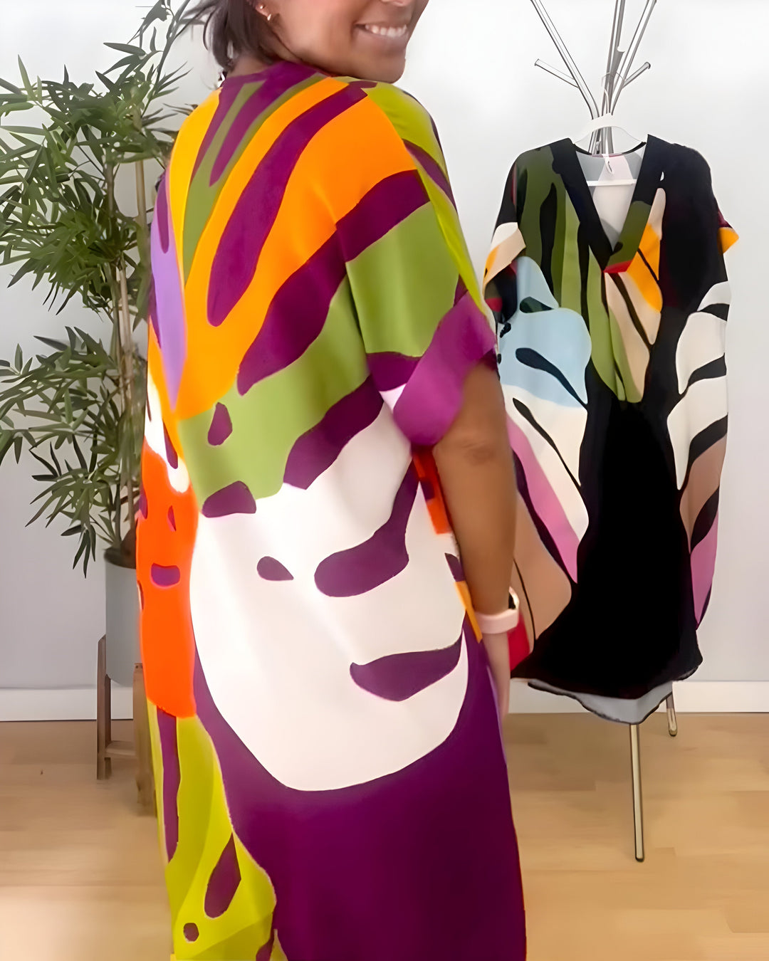 Glenda™ | Abstract Print V-Neck Dress