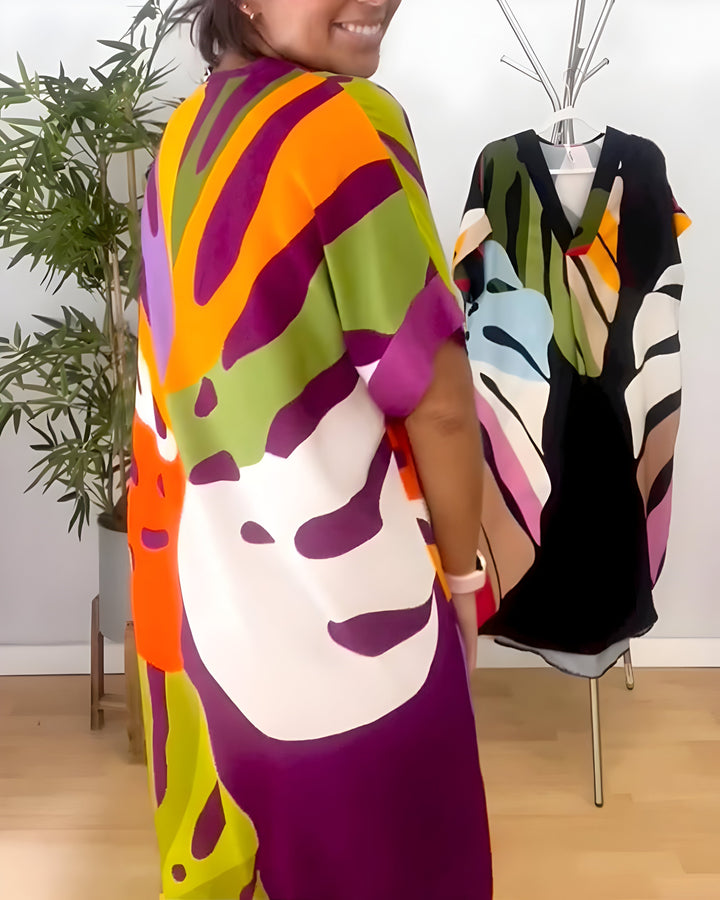 Glenda™ | Abstract Print V-Neck Dress