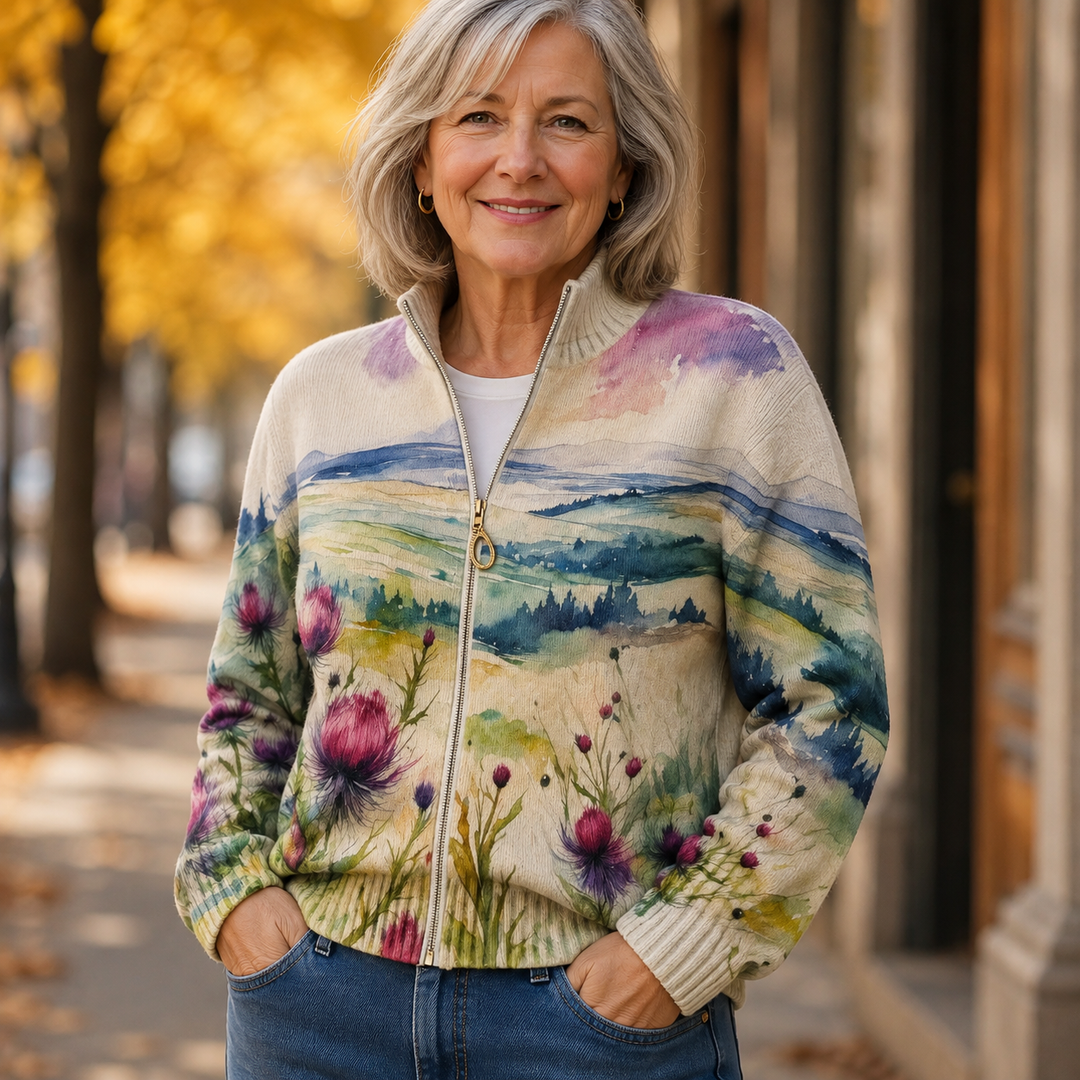 Delores™ | Cardigan with Watercolour Landscape
