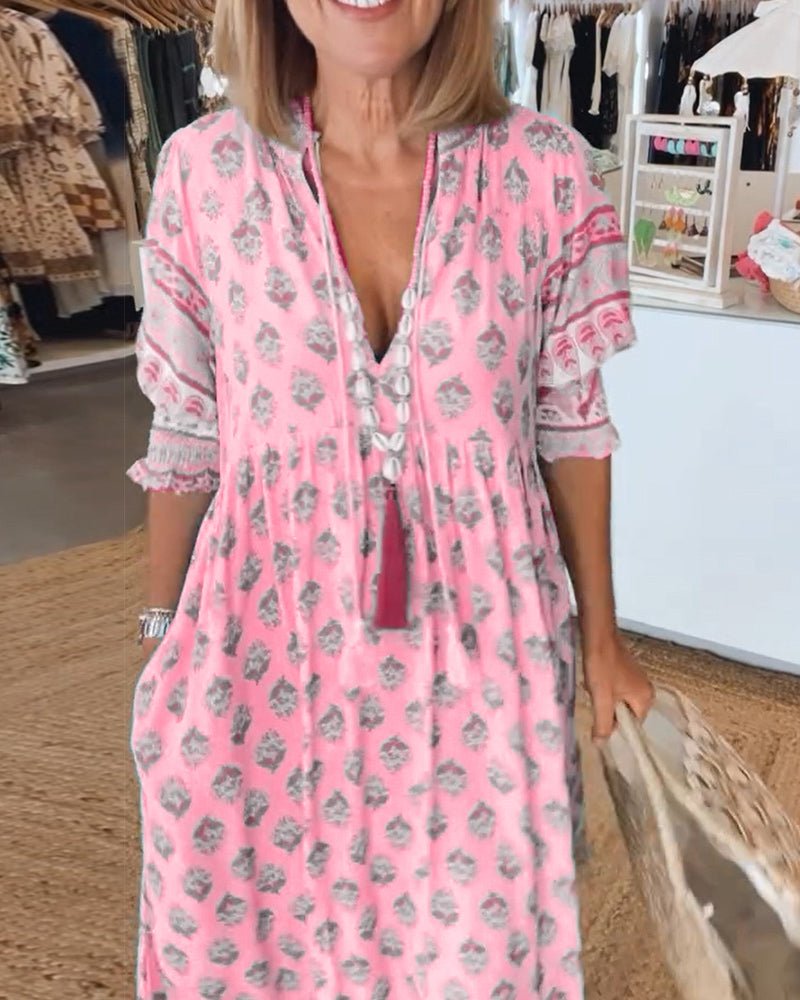 Tracy™ | Boho Floral Midi Dress