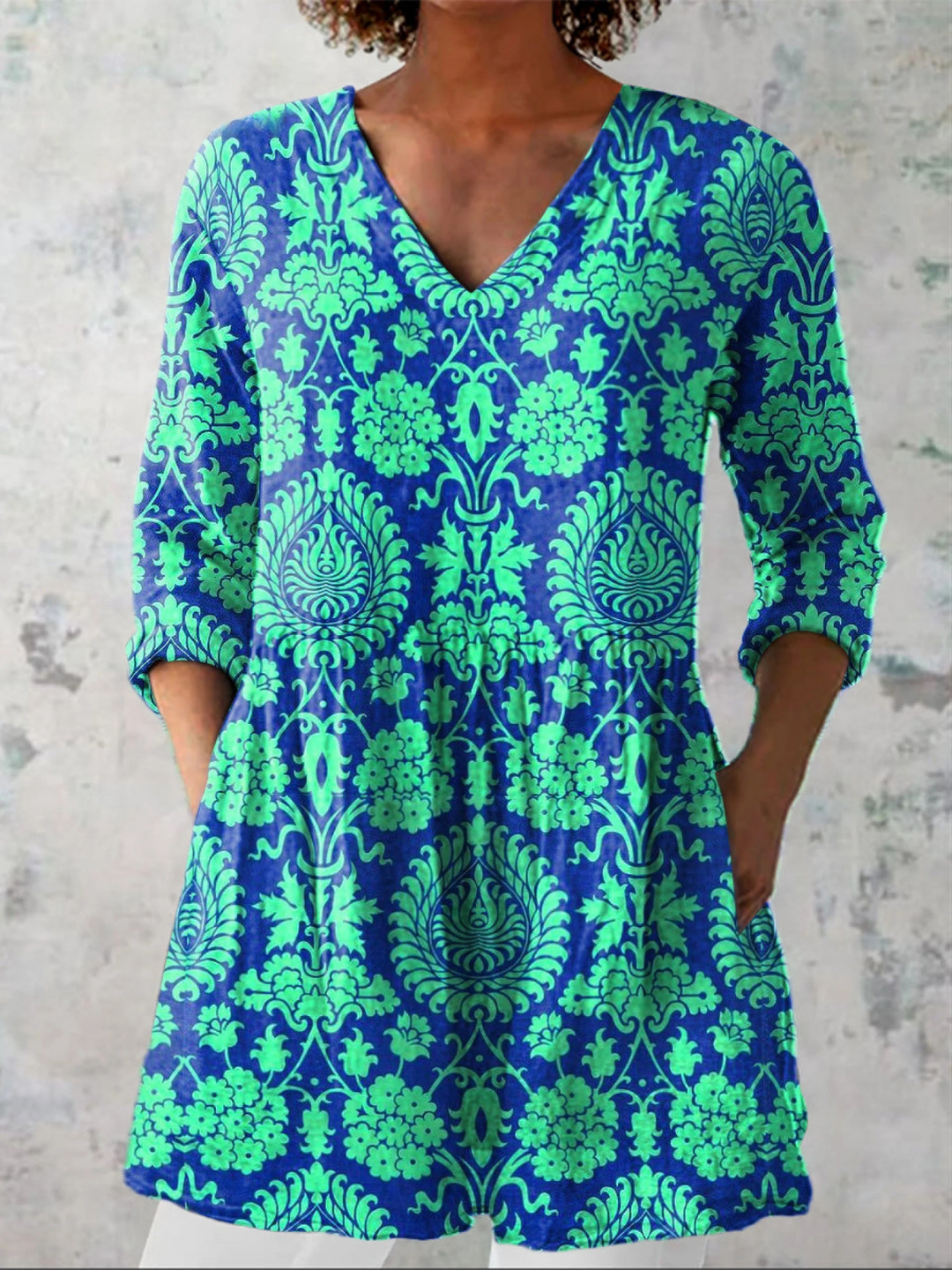 Aileen Teal Damask Tunic Blouse