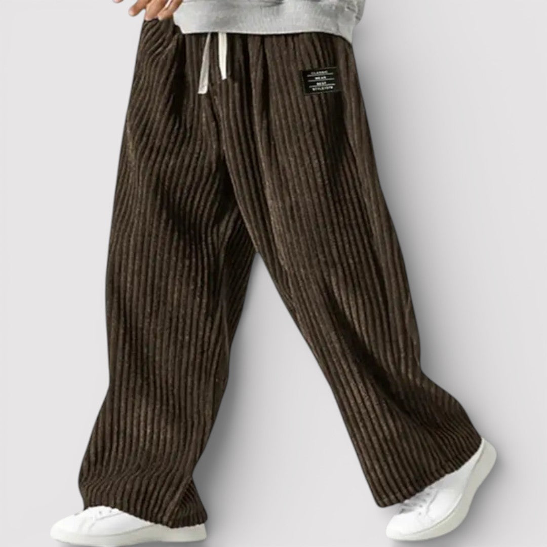 Michael Sydney men's wide-leg pants with ribbed texture, front view