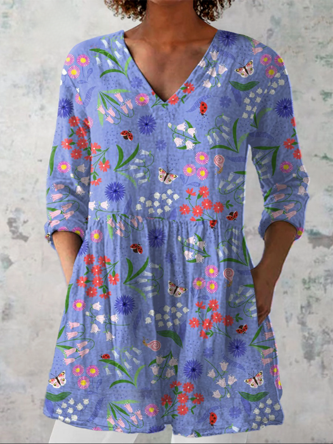 Shona Periwinkle Ditsy Floral Tunic Blouse