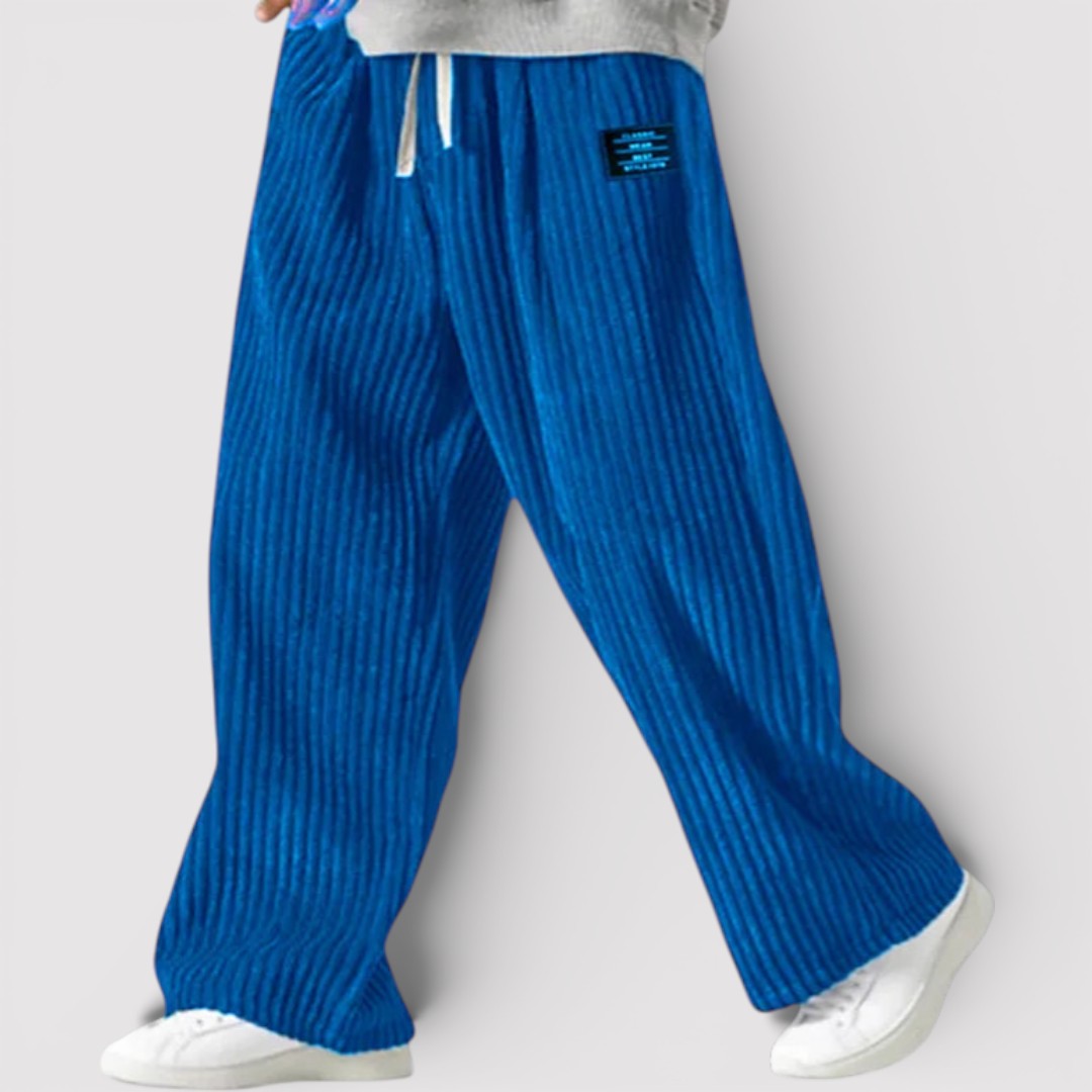 Michael Sydney men's wide-leg pants with ribbed texture, front view
