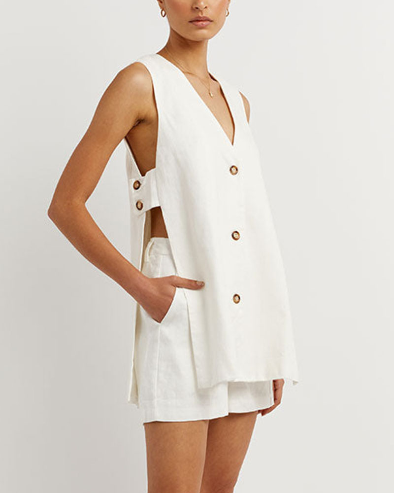 Monica™ | Sleeveless Buttoned Set