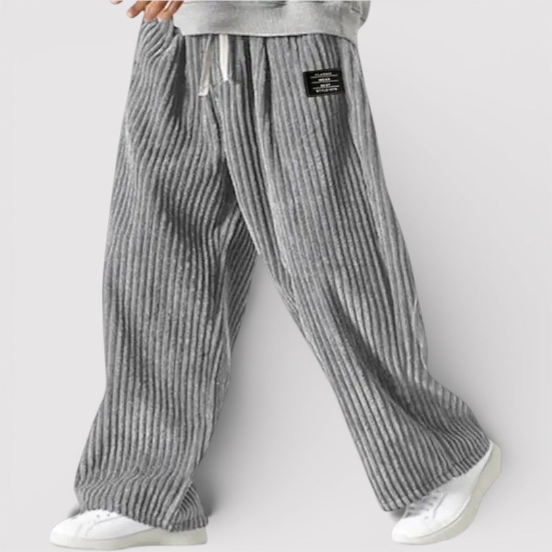 Michael Sydney men's wide-leg pants with ribbed texture, front view