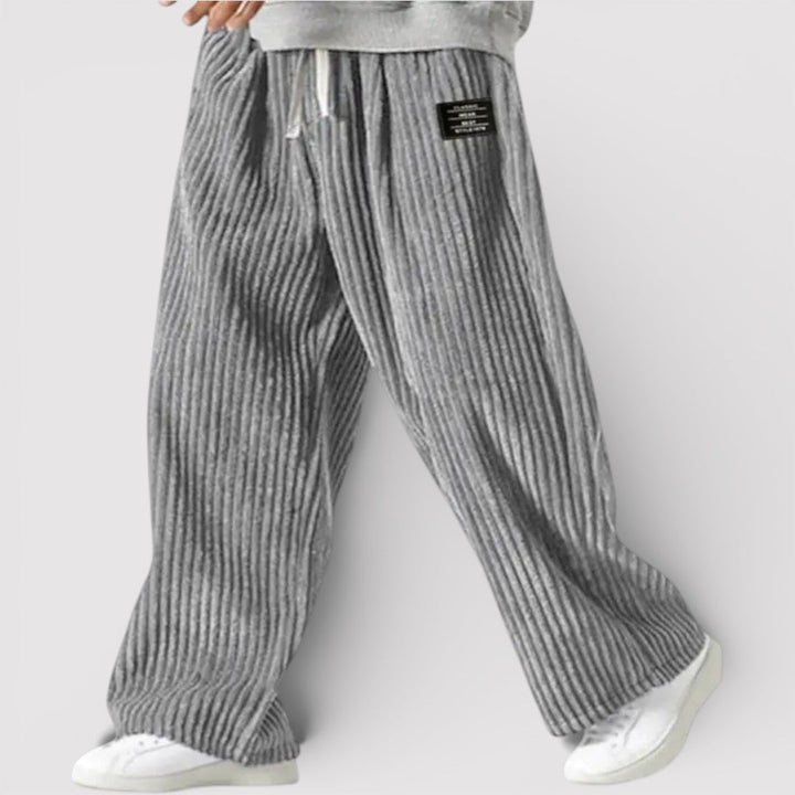 Michael Sydney men's wide-leg pants with ribbed texture, front view