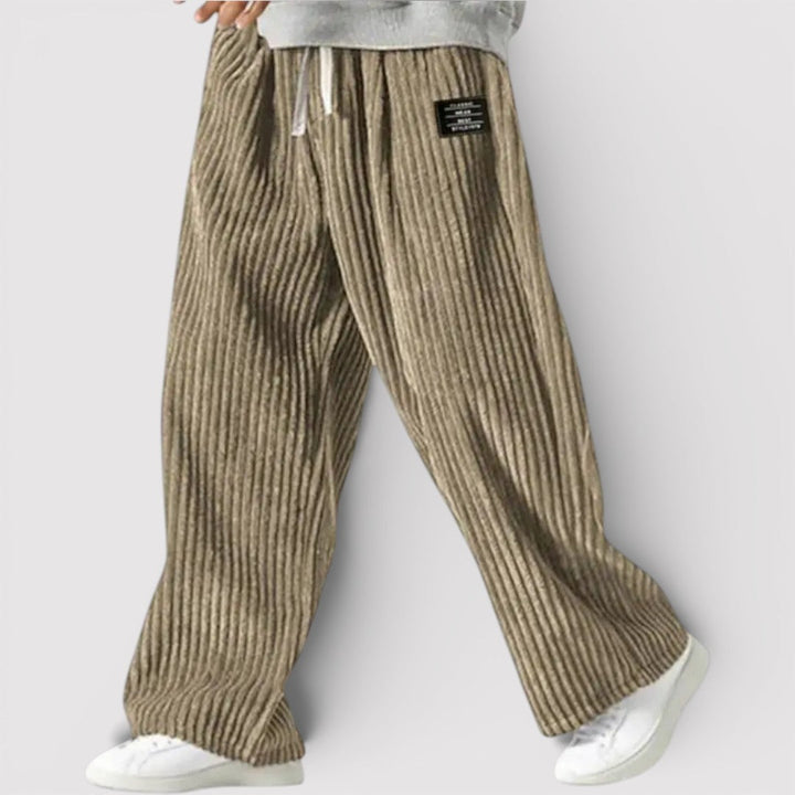 Michael Sydney men's wide-leg pants with ribbed texture, front view