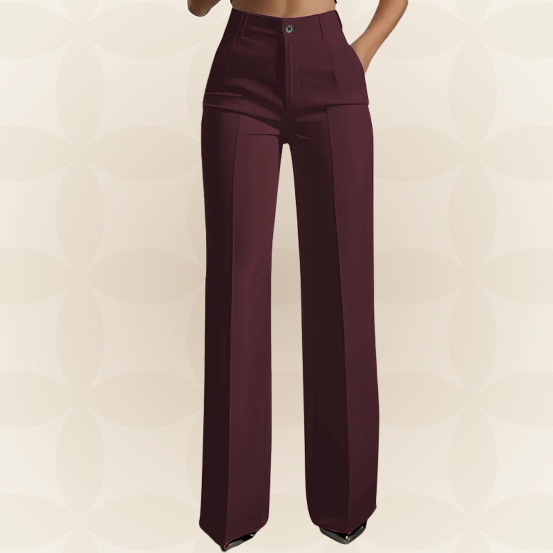 Terri High-Waisted Wide-Leg Trousers in Burgundy