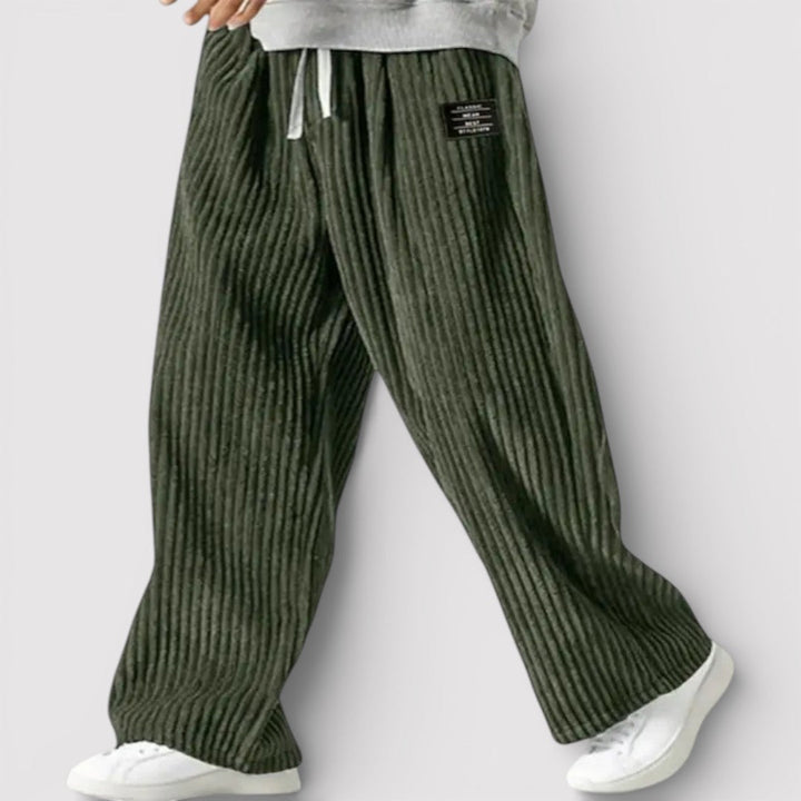 Michael Sydney men's wide-leg pants with ribbed texture, front view