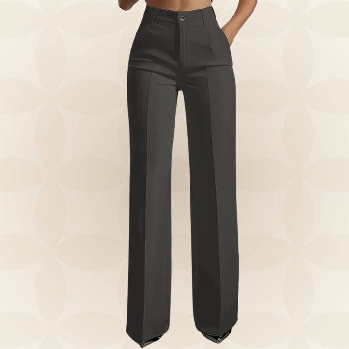 Terri High-Waisted Wide-Leg Trousers in Dark Grey