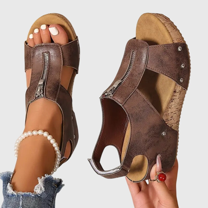 Teresa™ | Zip-Front Wedge Sandals