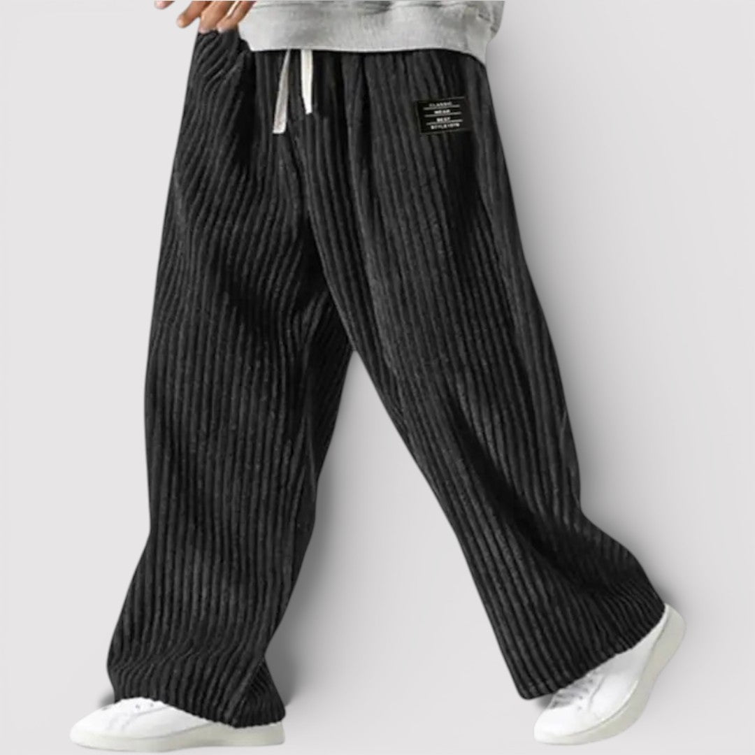 Michael Sydney men's wide-leg pants with ribbed texture, front view