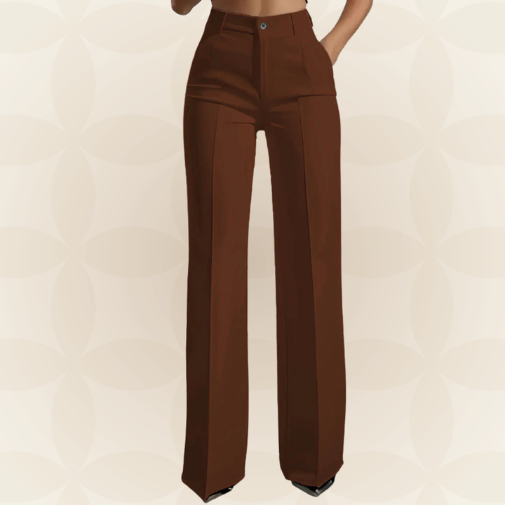 Terri High-Waisted Wide-Leg Trousers in Brown