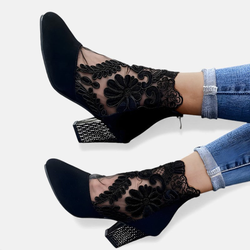 Margaret™ | Floral-Lace Block Heels