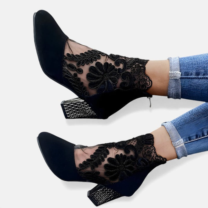 Margaret™ | Floral-Lace Block Heels