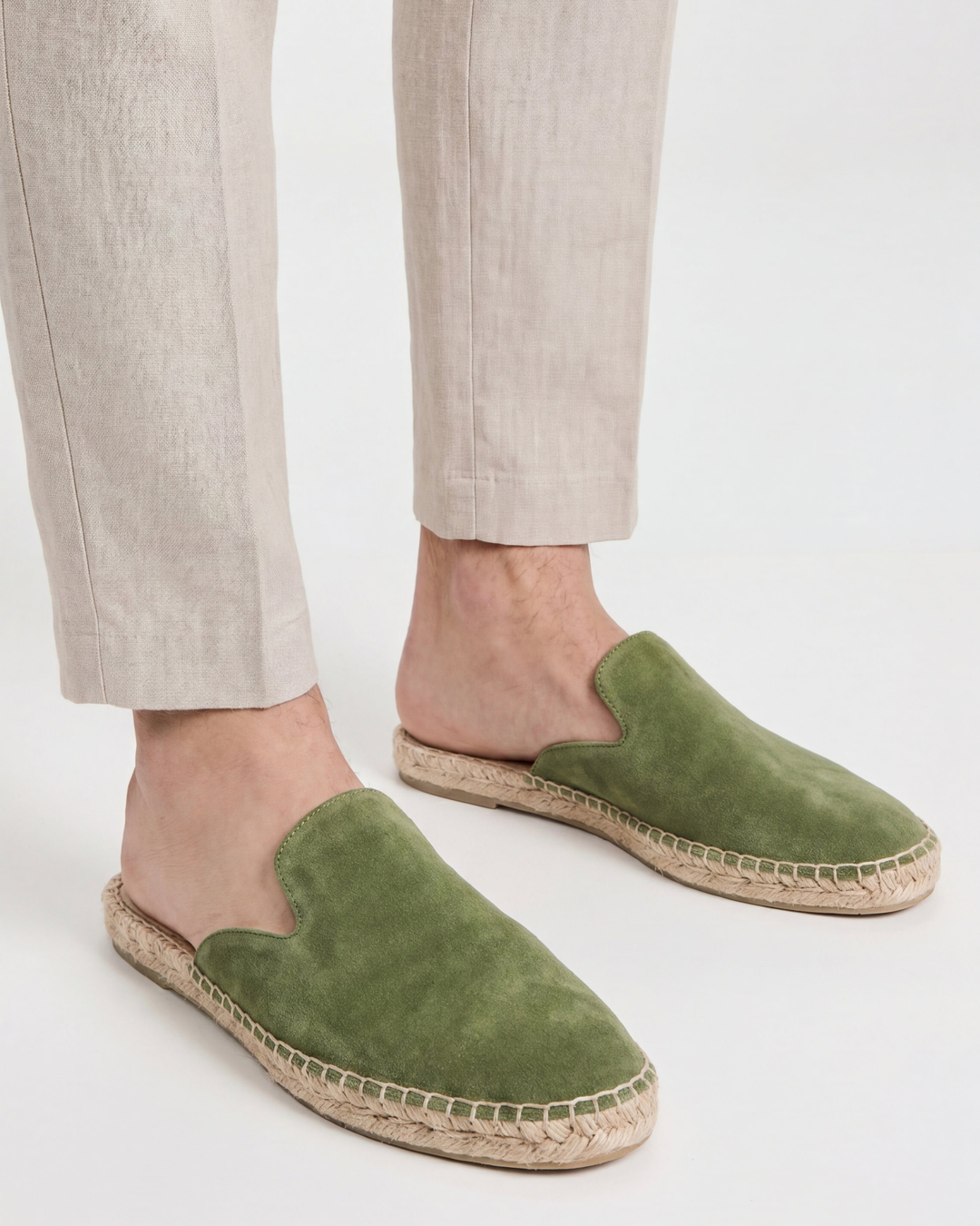 Michael Sydney men's summer mules in green, front view